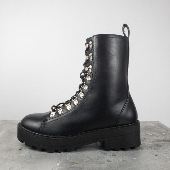 Nasty Gal Shoes - SOLD Nasty Gal Combat Moto Boots Faux Leather Size 9 Chunky Heeled Biker Ankle